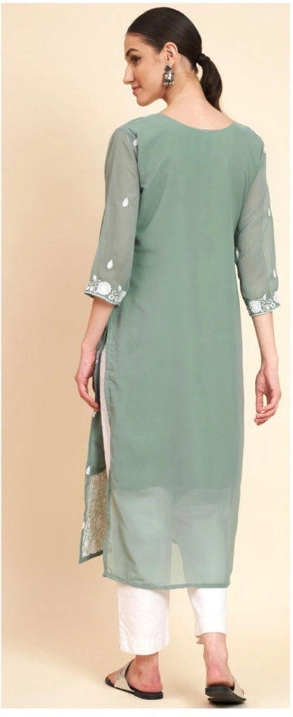 Lucknowi Chikankari Georgette Straight Kurti