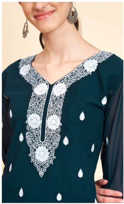 Lucknowi Chikankari Georgette Straight Kurti