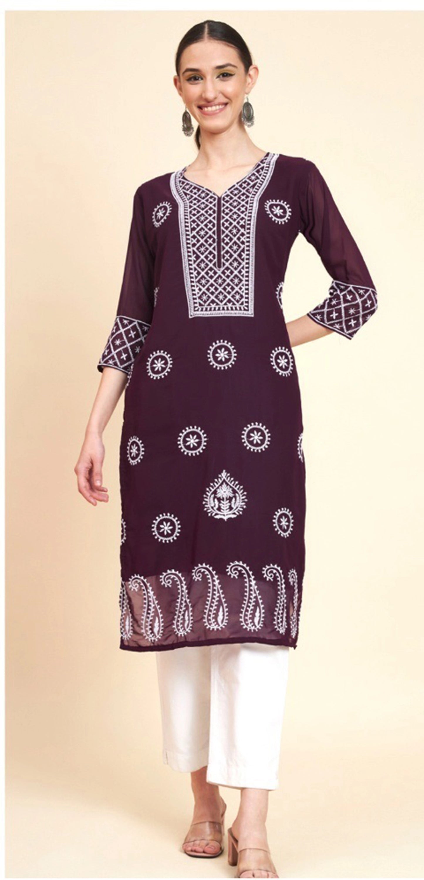 Women Georgette Embroidered Straight Kurta