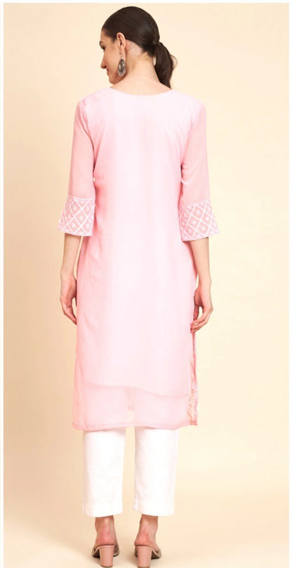 Women Georgette Embroidered Straight Kurta