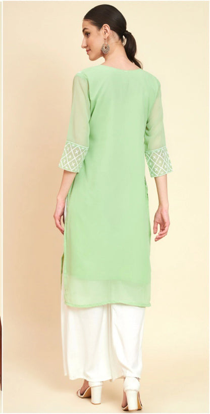 Women Georgette Embroidered Straight Kurta