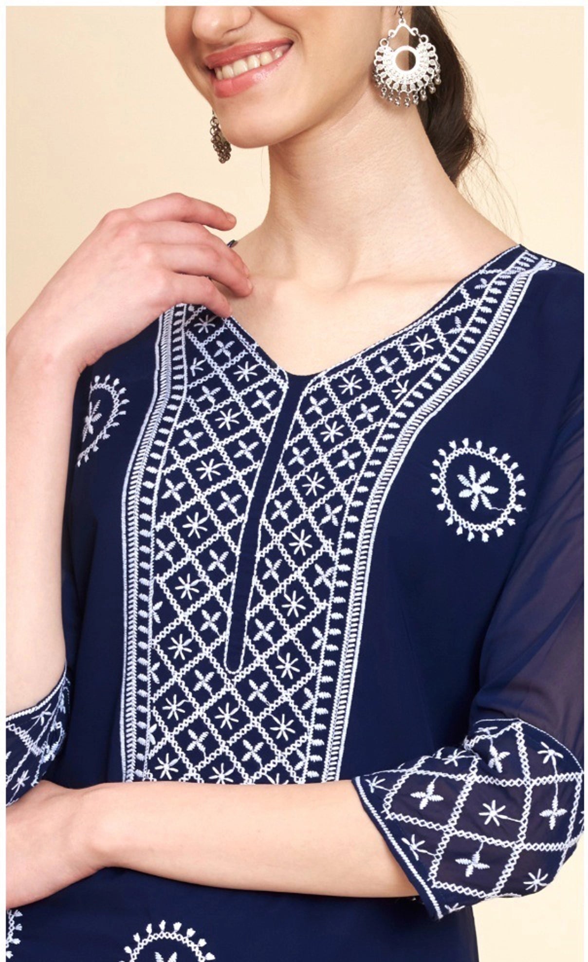 Women Georgette Embroidered Straight Kurta