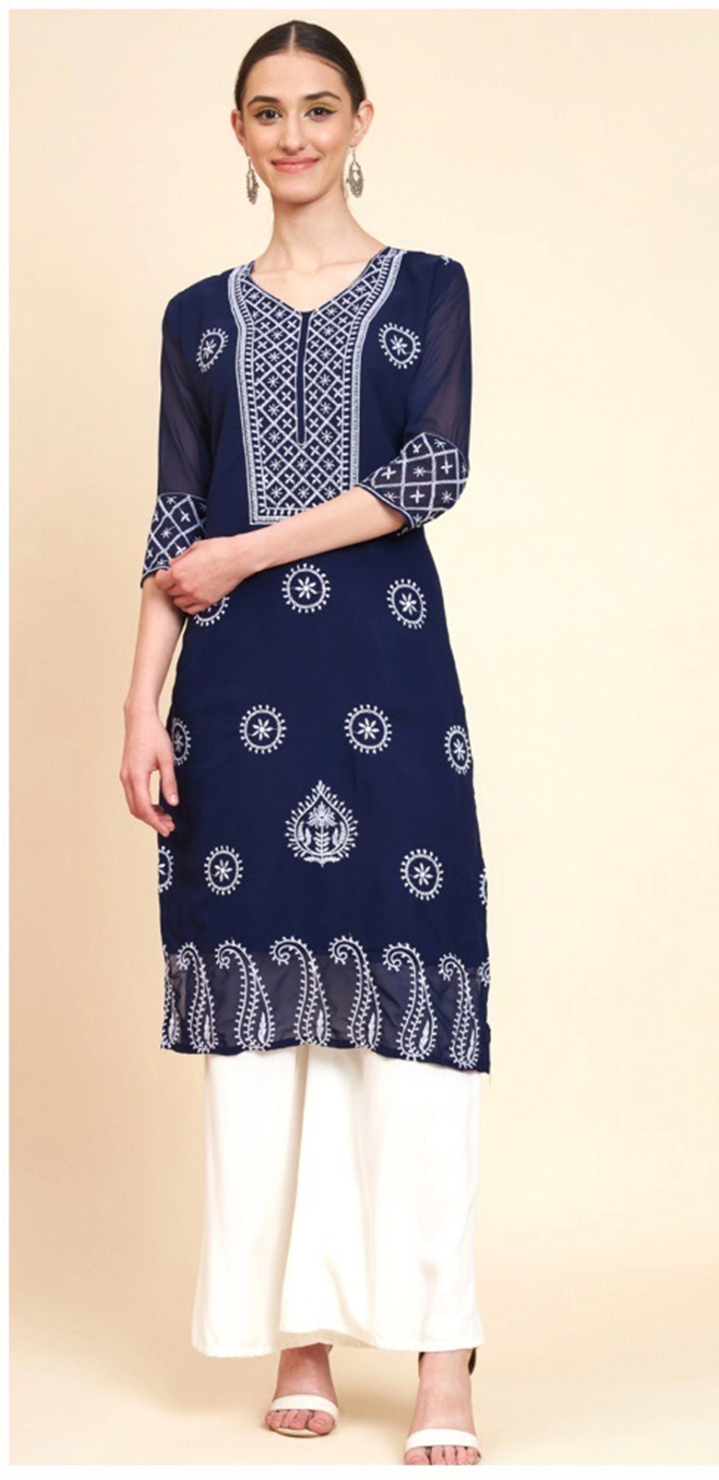 Women Georgette Embroidered Straight Kurta