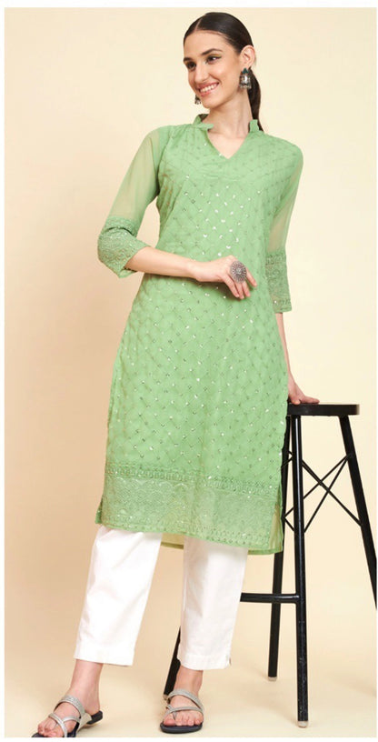 Designer Embroidered Georgette Straight Kurta