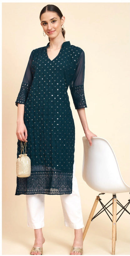 Designer Embroidered Georgette Straight Kurta