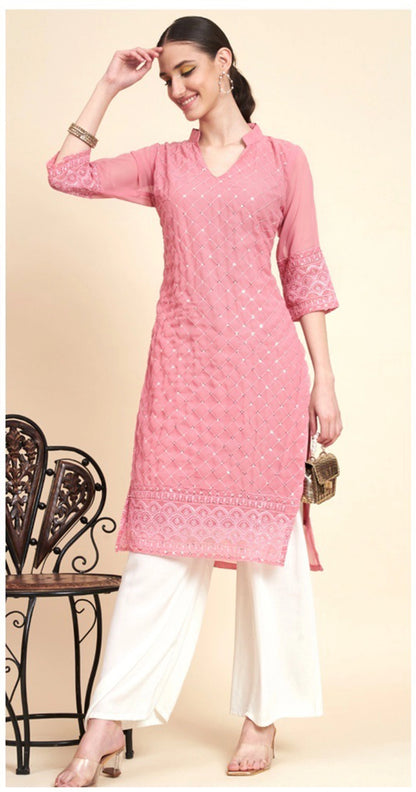 Designer Embroidered Georgette Straight Kurta