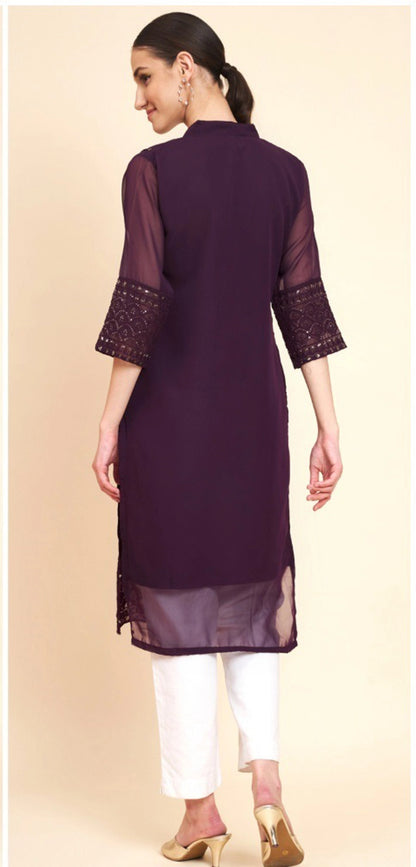 Designer Embroidered Georgette Straight Kurta