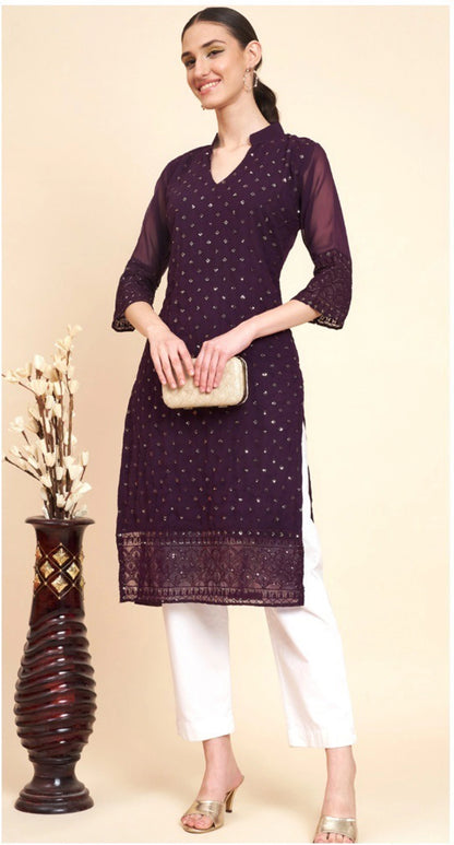 Designer Embroidered Georgette Straight Kurta