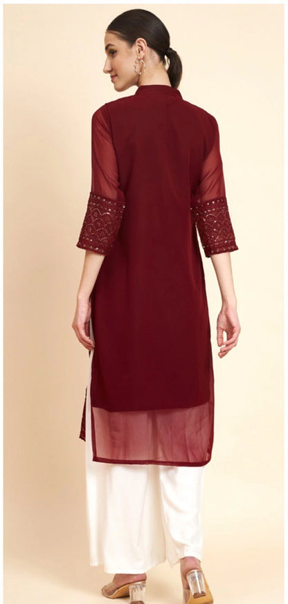 Designer Embroidered Georgette Straight Kurta