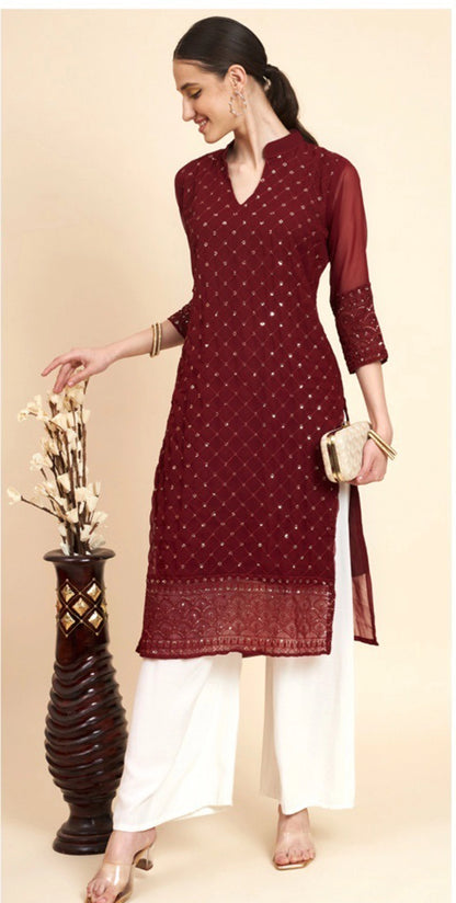 Designer Embroidered Georgette Straight Kurta