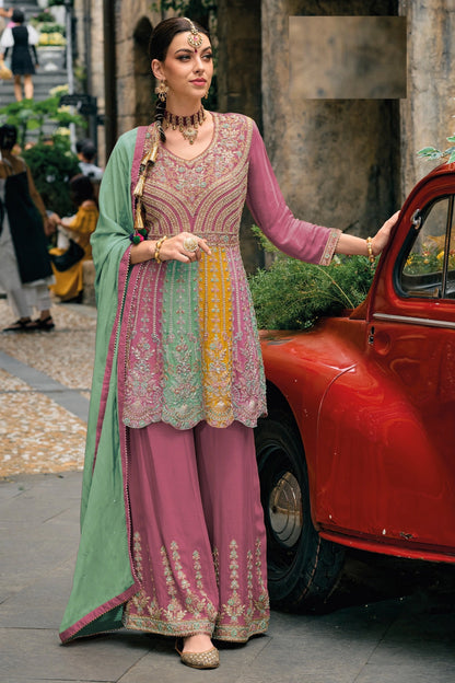 Chinon Fabric Embroidered Palazzo Suit