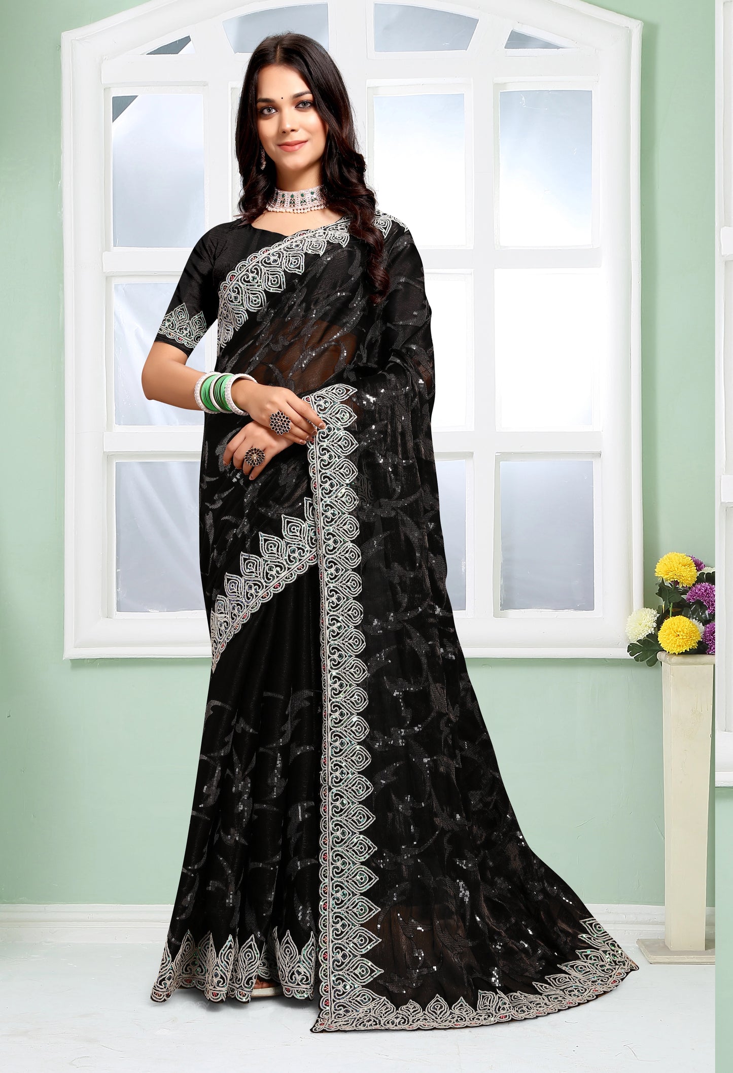 Sequence Work And Dorry Codding Designer Saree