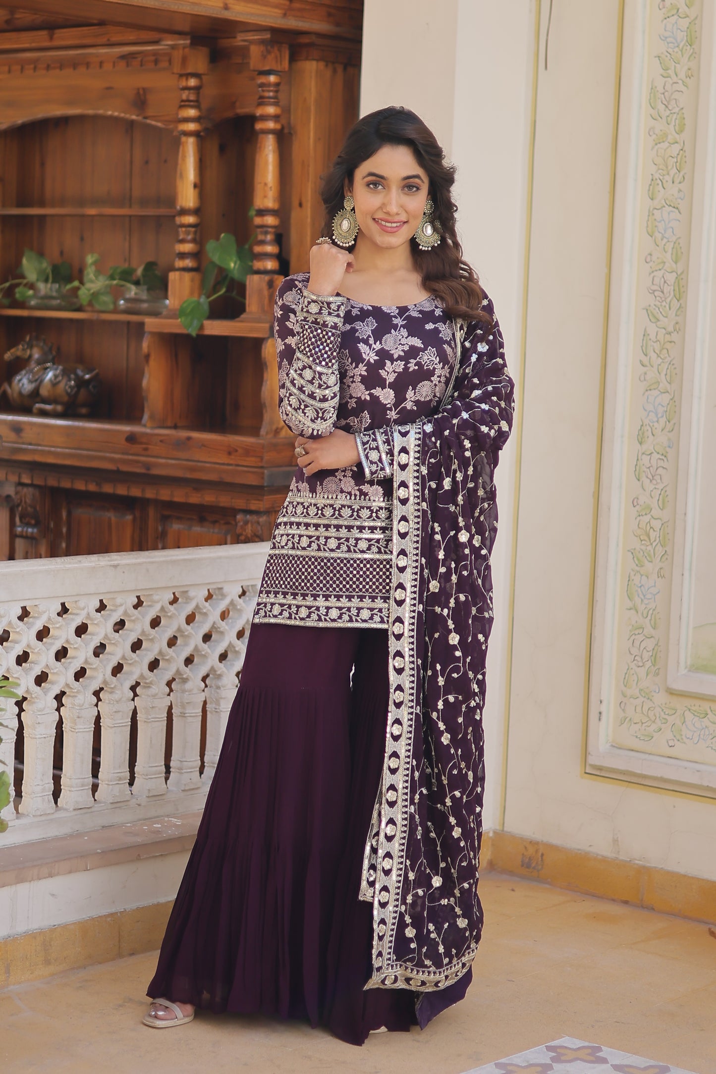 Sequence Work Faux Georgette Gharara Set