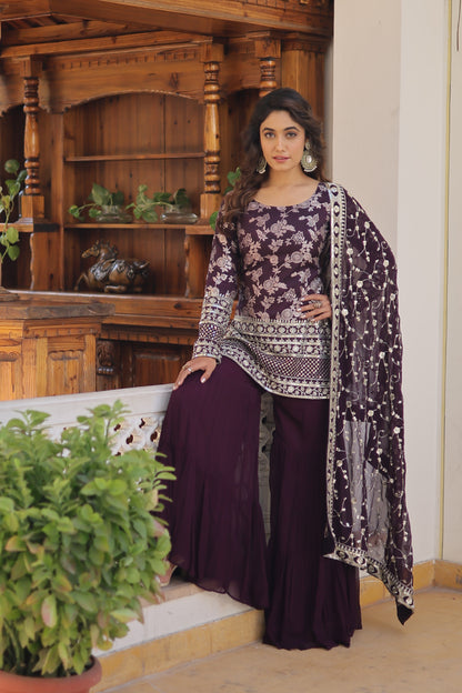 Sequence Work Faux Georgette Gharara Set