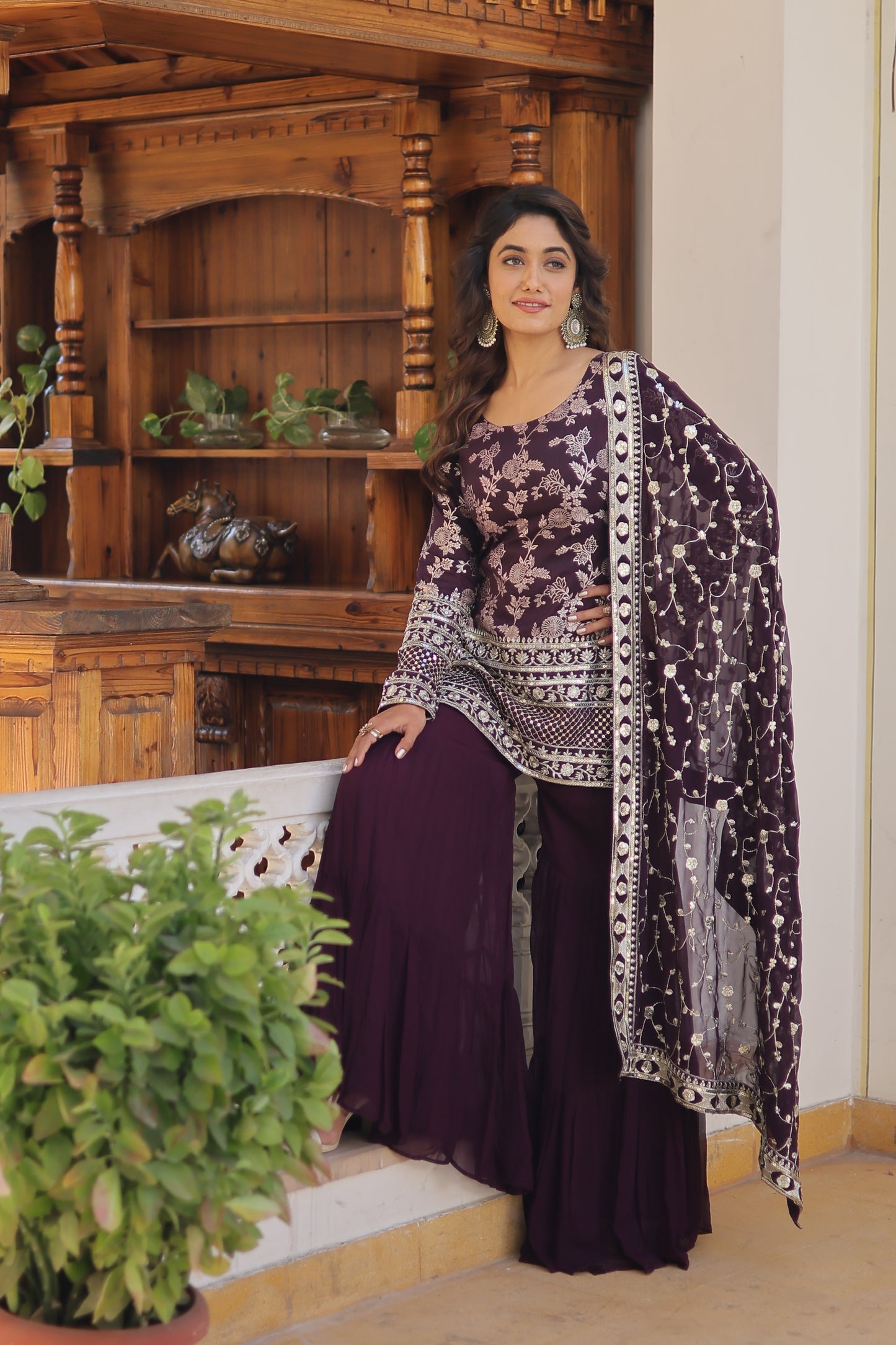 Sequence Work Faux Georgette Gharara Set