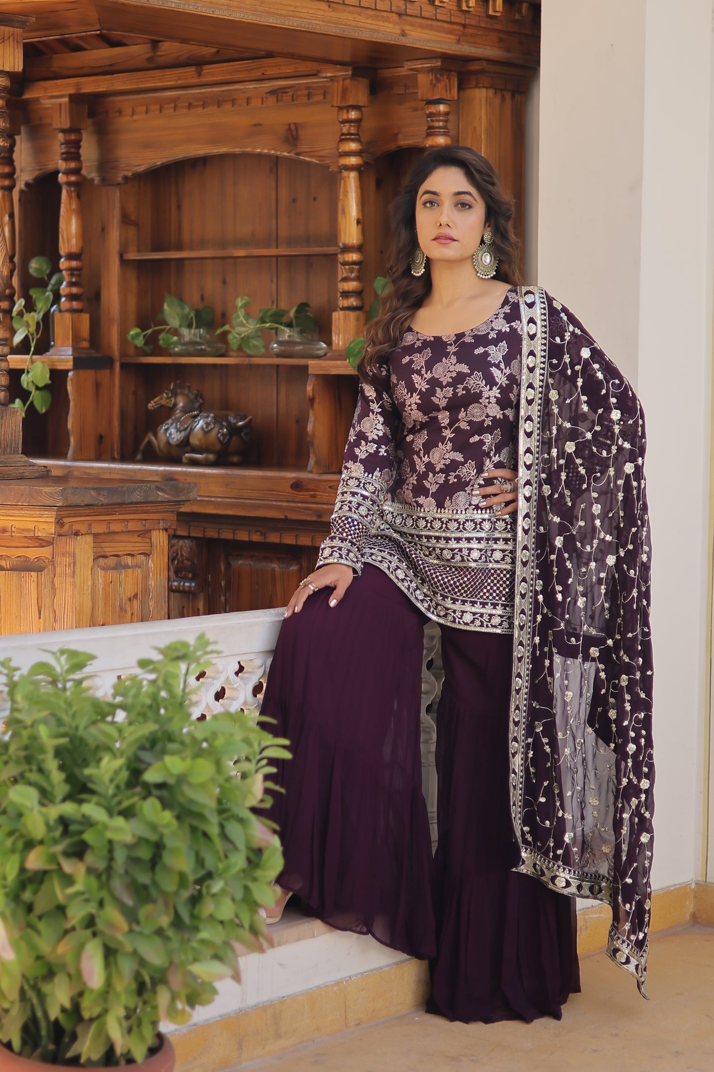 Sequence Work Faux Georgette Gharara Set