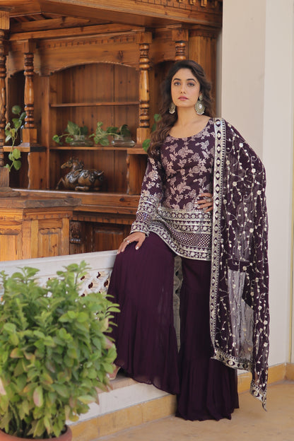 Sequence Work Faux Georgette Gharara Set