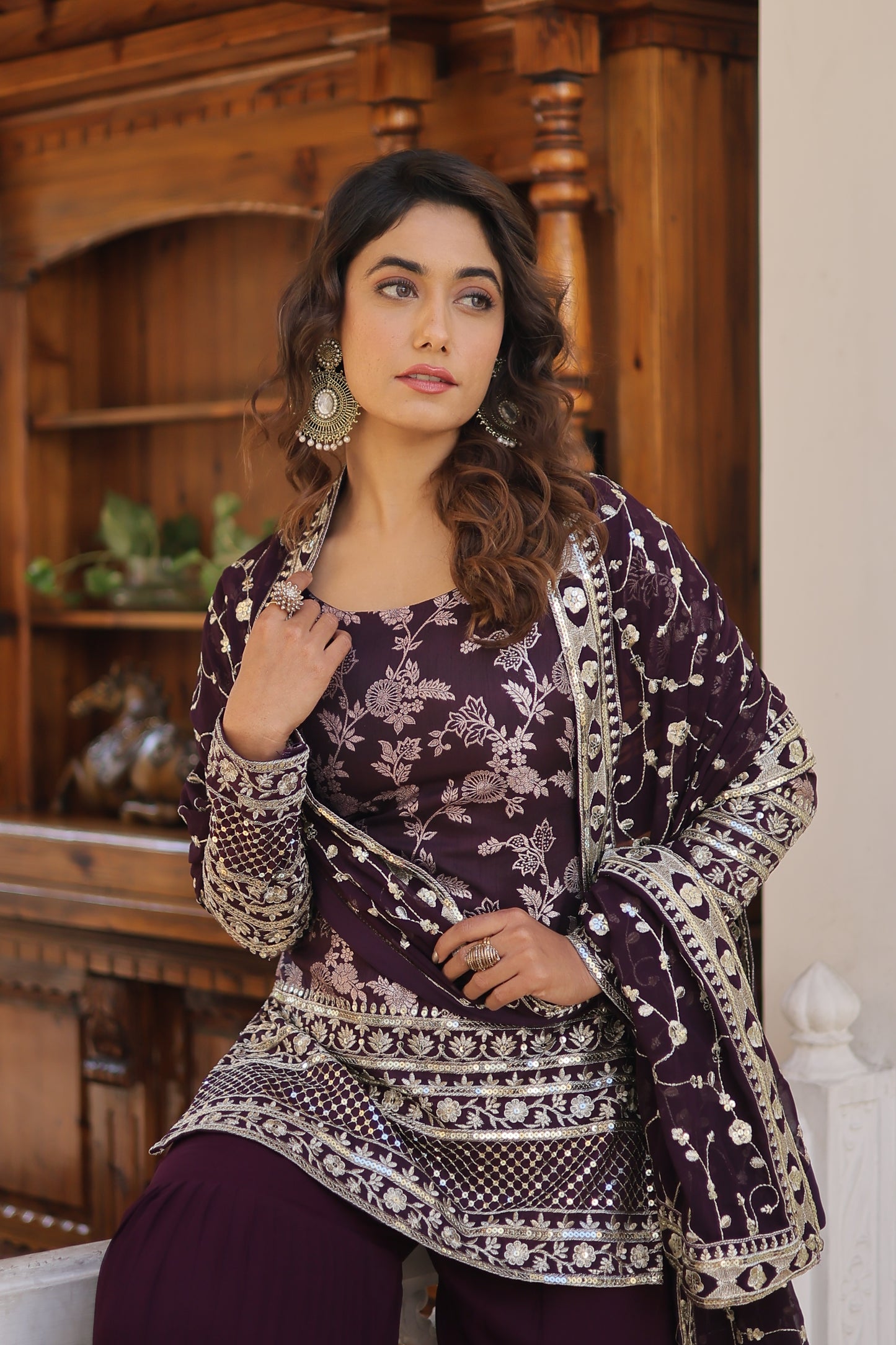 Sequence Work Faux Georgette Gharara Set