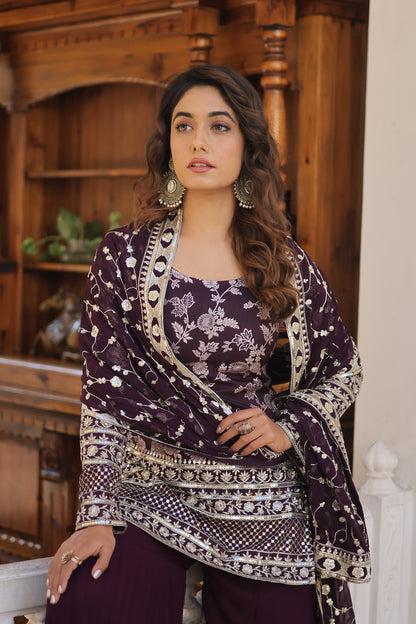 Sequence Work Faux Georgette Gharara Set