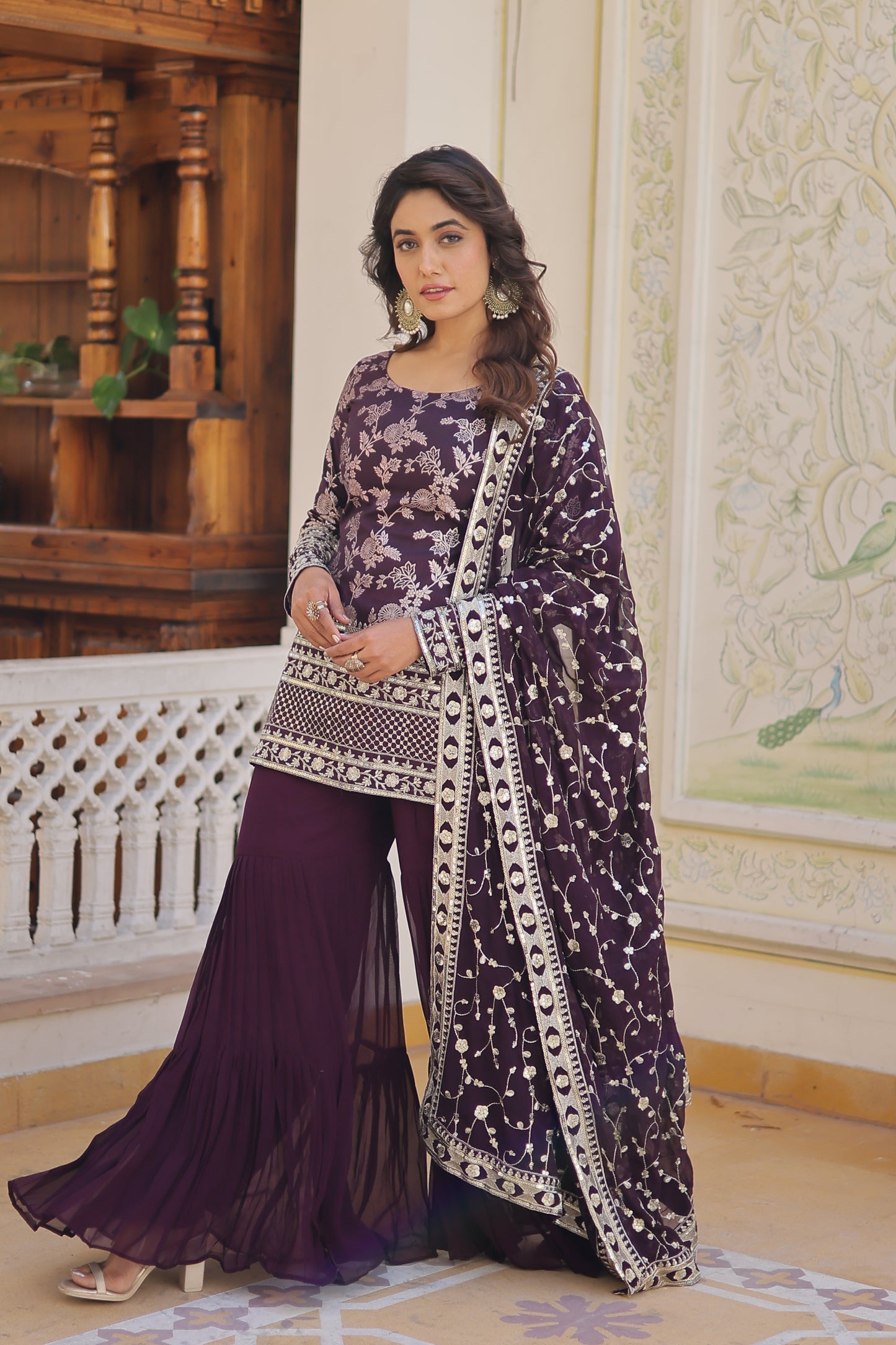 Sequence Work Faux Georgette Gharara Set