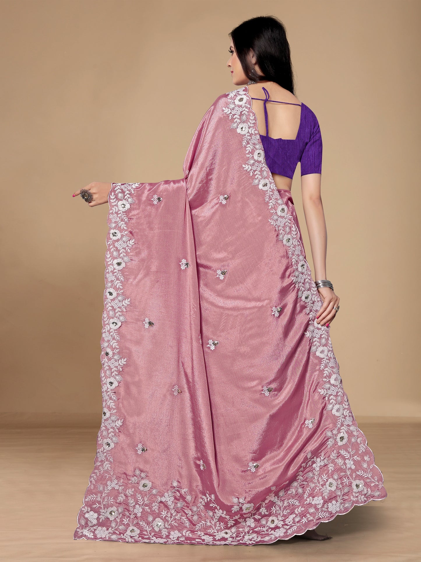 Chinon Silk Embroidered Saree