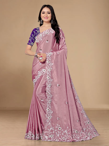 Chinon Silk Embroidered Saree