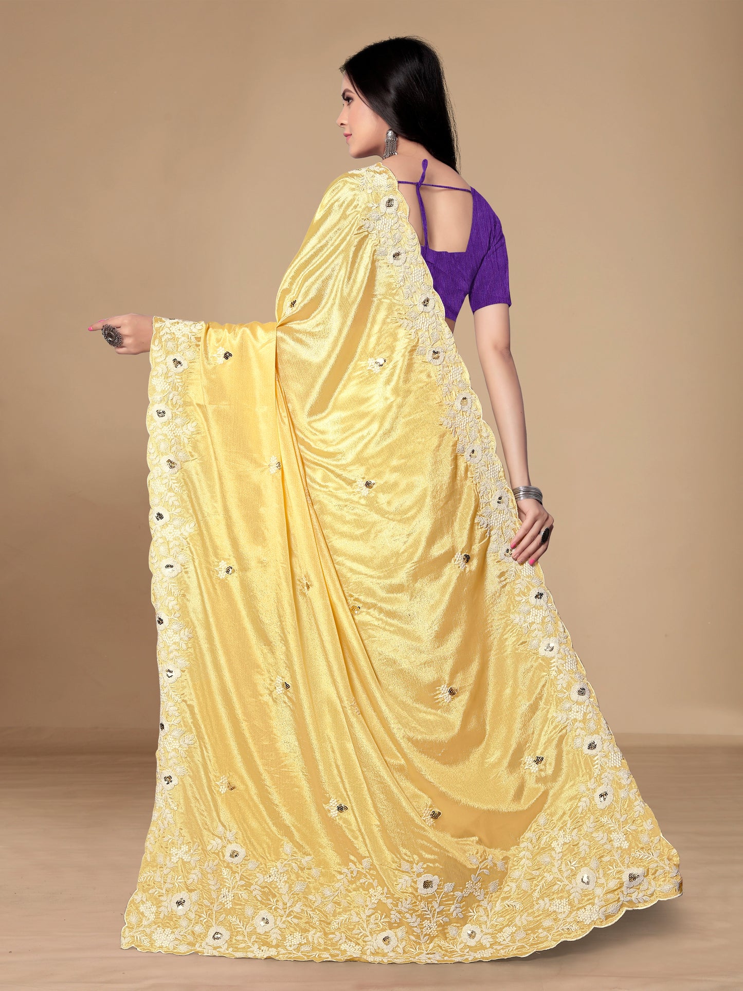 Chinon Silk Embroidered Saree