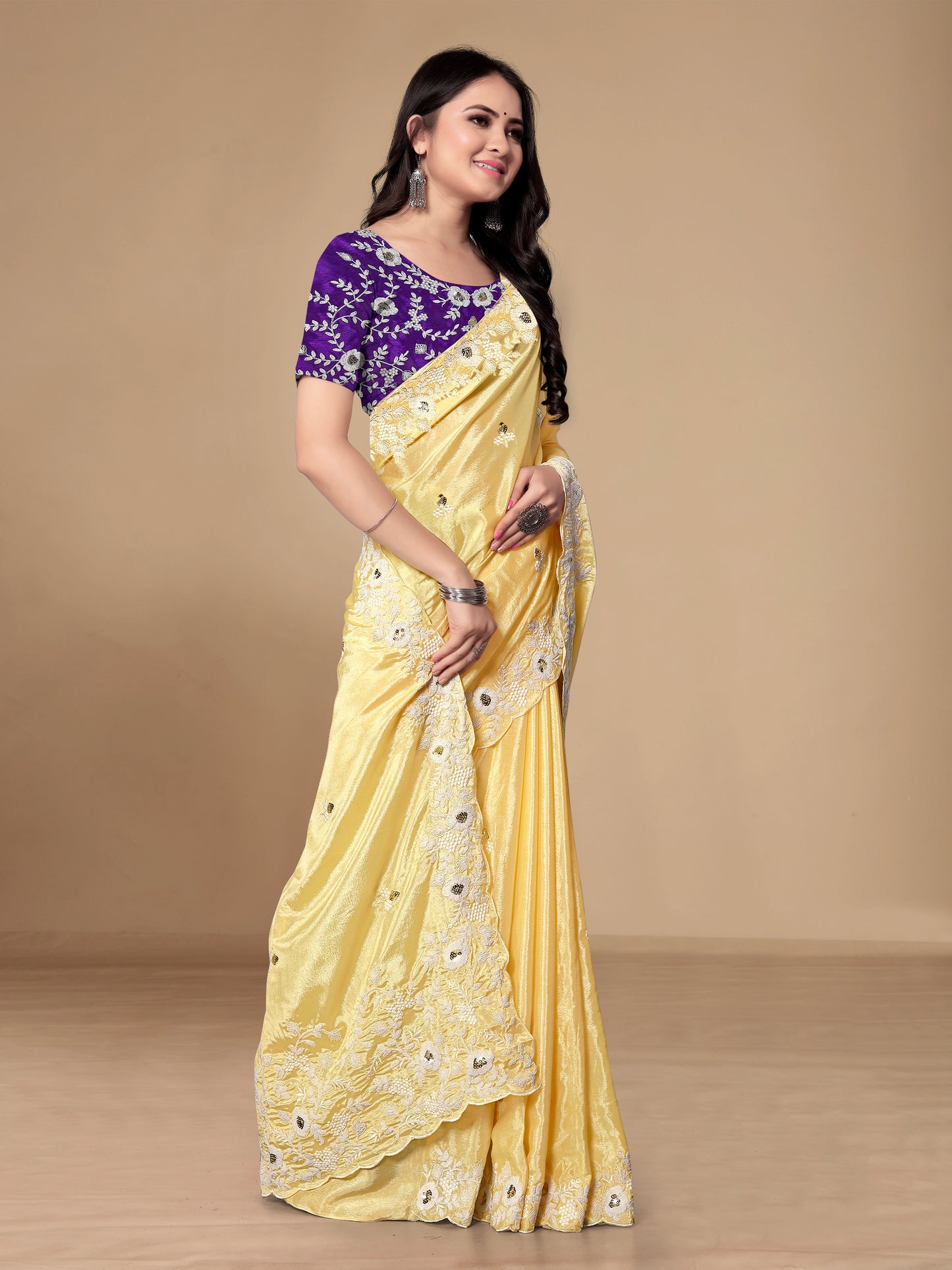 Chinon Silk Embroidered Saree