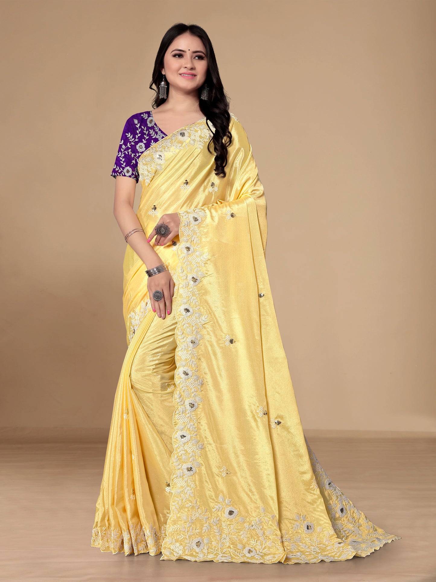 Chinon Silk Embroidered Saree