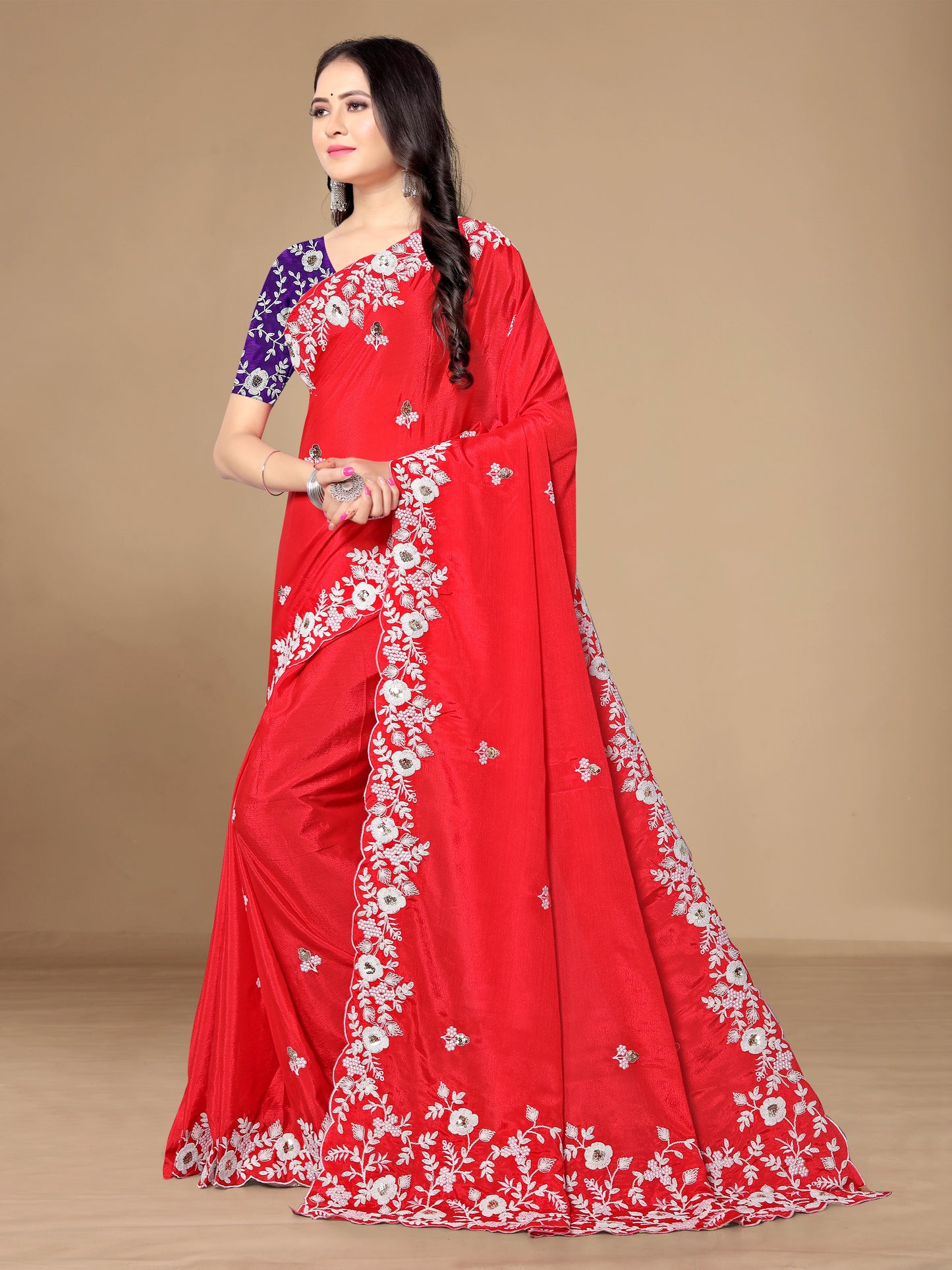 Chinon Silk Embroidered Saree