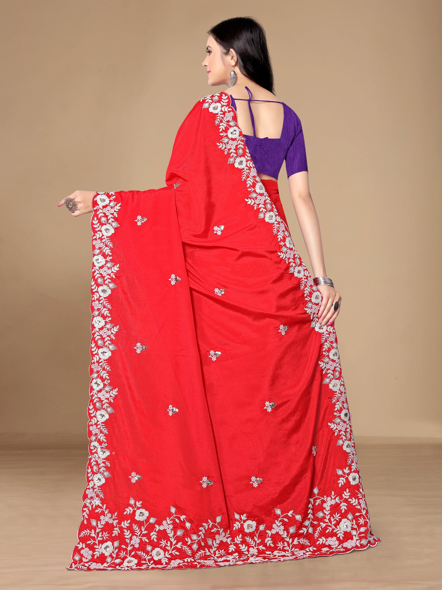 Chinon Silk Embroidered Saree