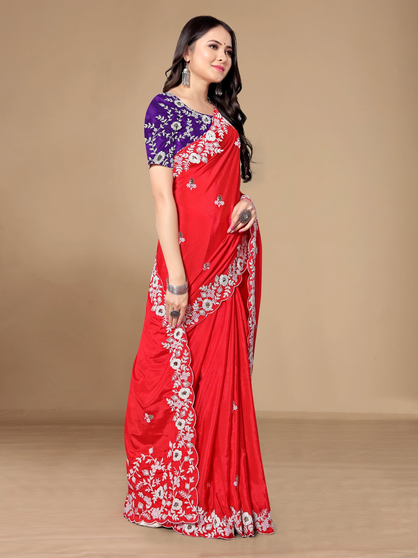 Chinon Silk Embroidered Saree