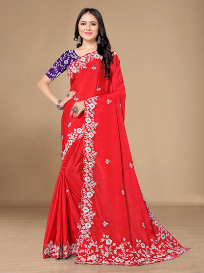 Chinon Silk Embroidered Saree