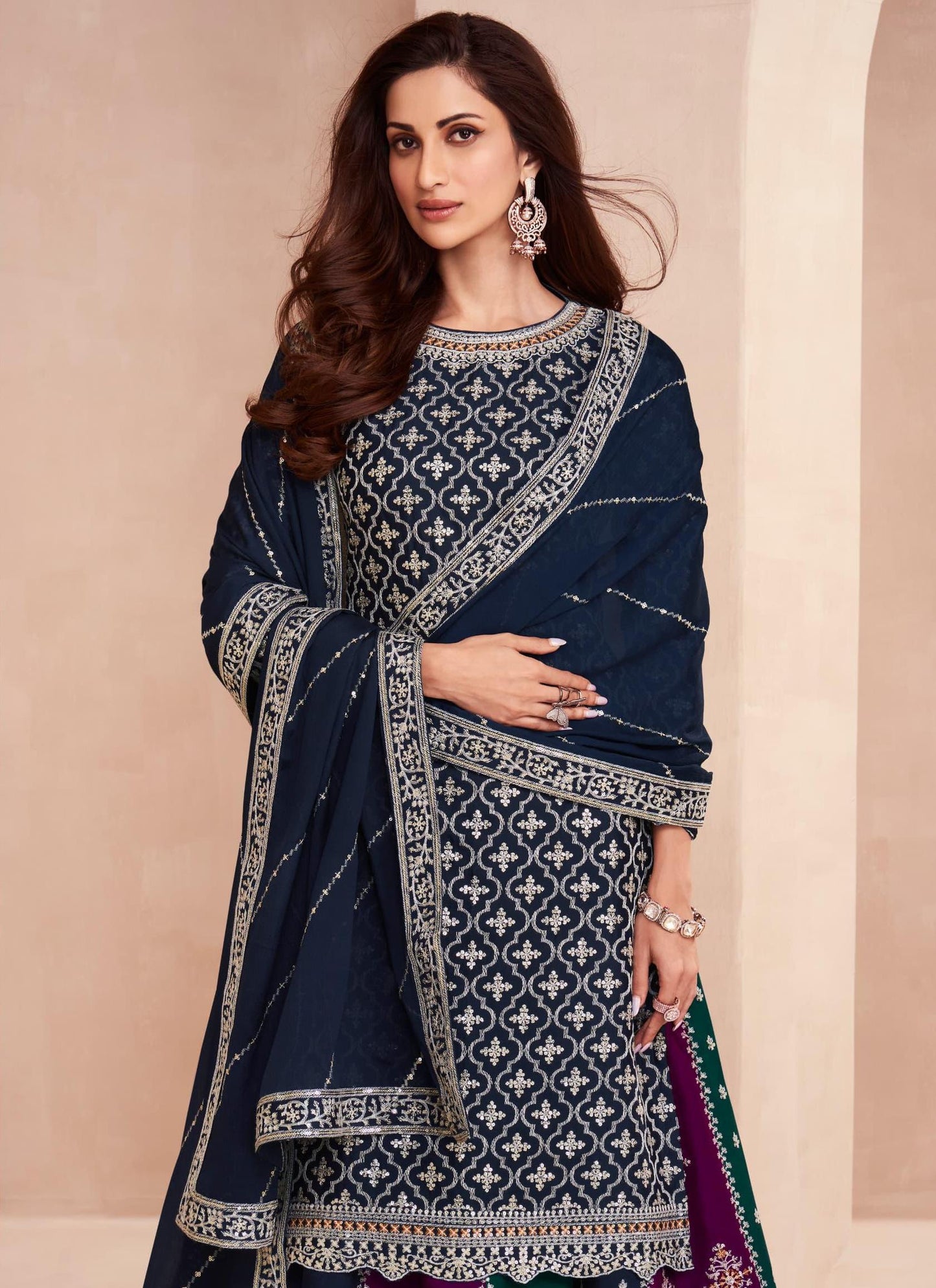 Heavy Embroidered Chinon Semistitched Suit