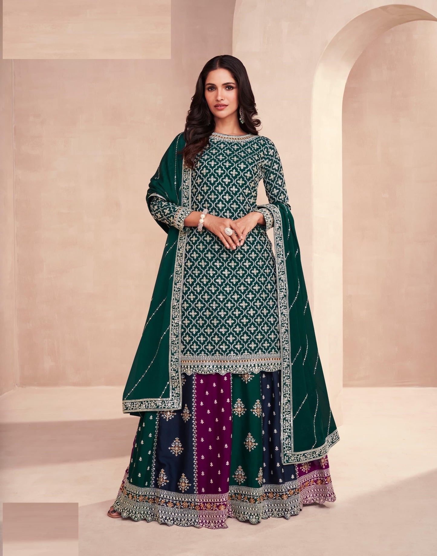 Heavy Embroidered Chinon Semistitched Suit