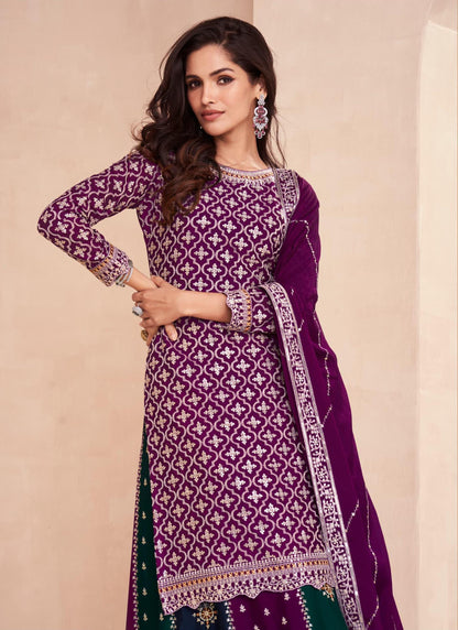 Heavy Embroidered Chinon Semistitched Suit