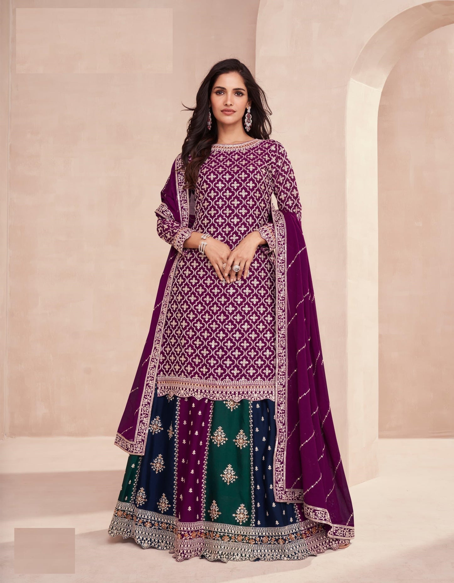 Heavy Embroidered Chinon Semistitched Suit