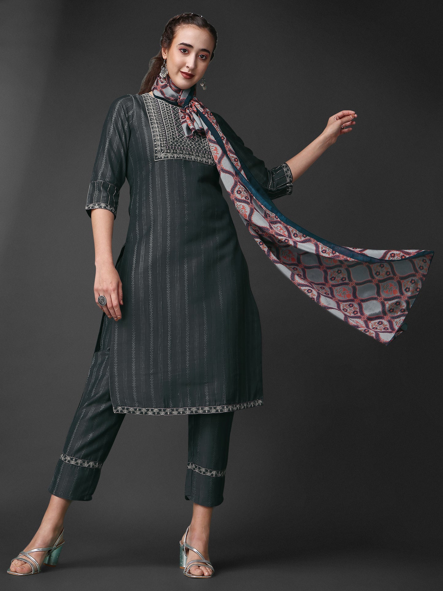 Embroidered Viscose Rayon Designer Suit