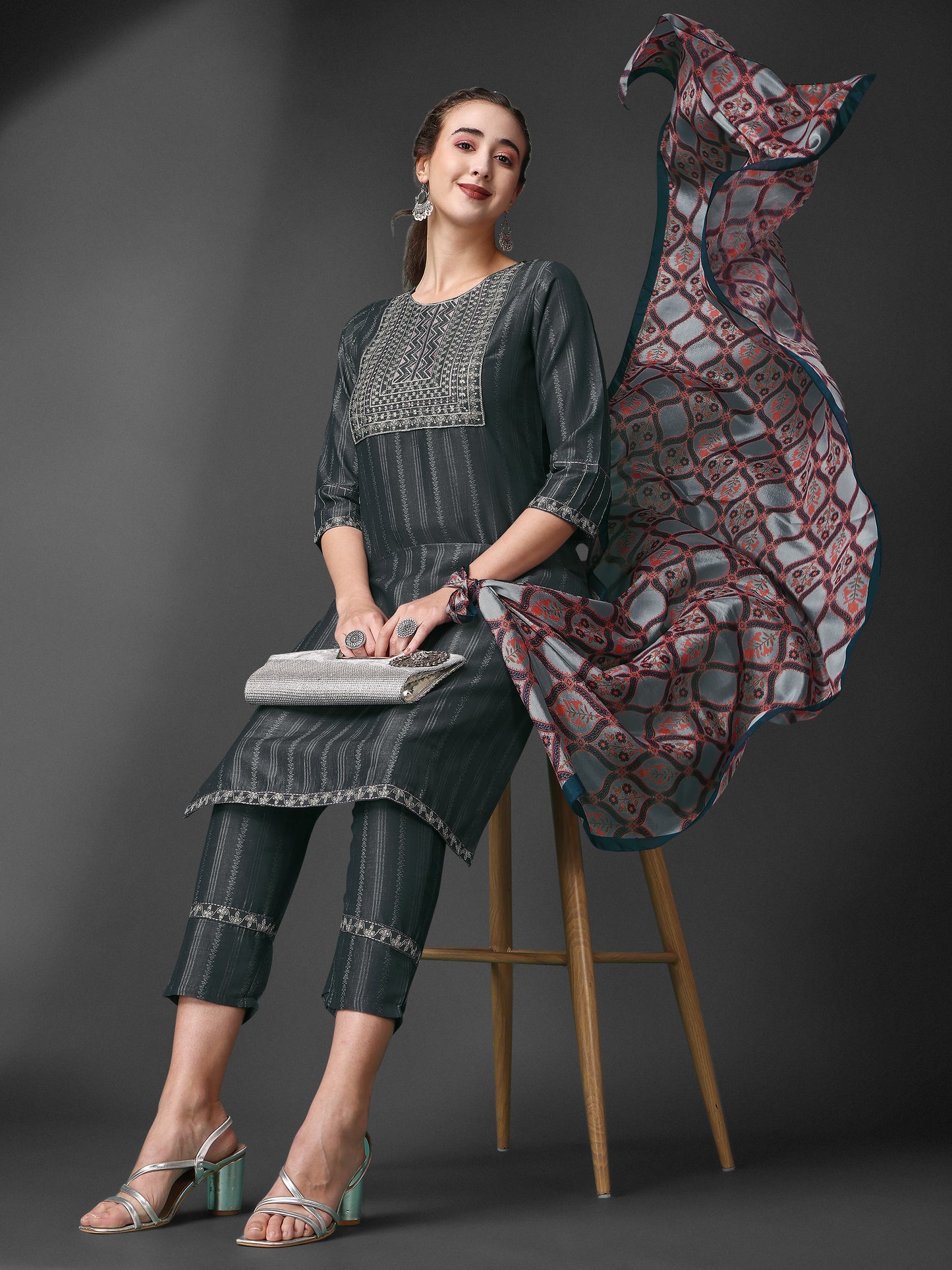 Embroidered Viscose Rayon Designer Suit