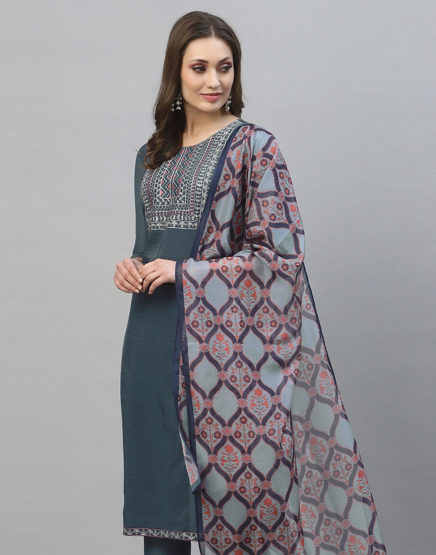 Embroidered Viscose Rayon Designer Suit