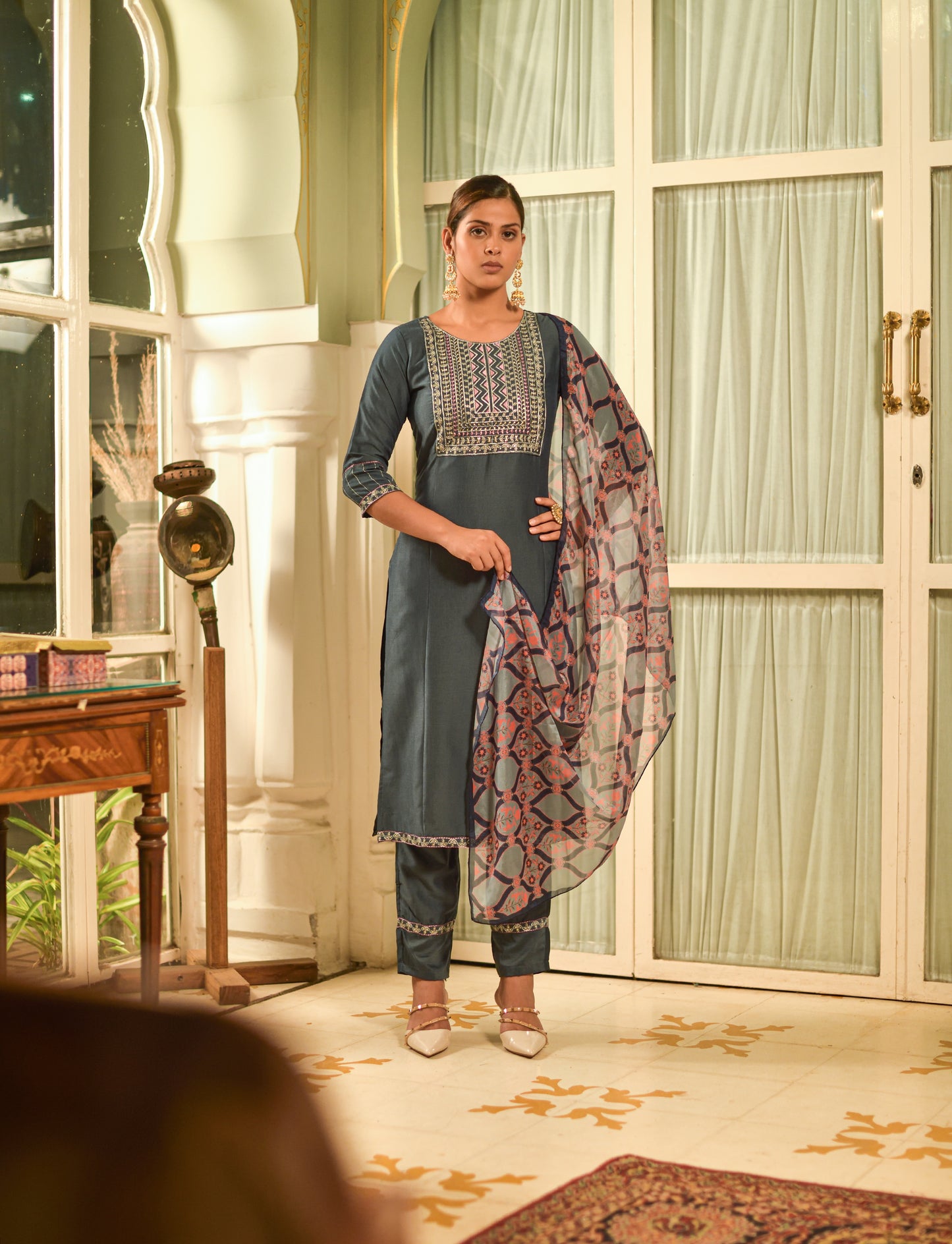 Embroidered Viscose Rayon Designer Suit