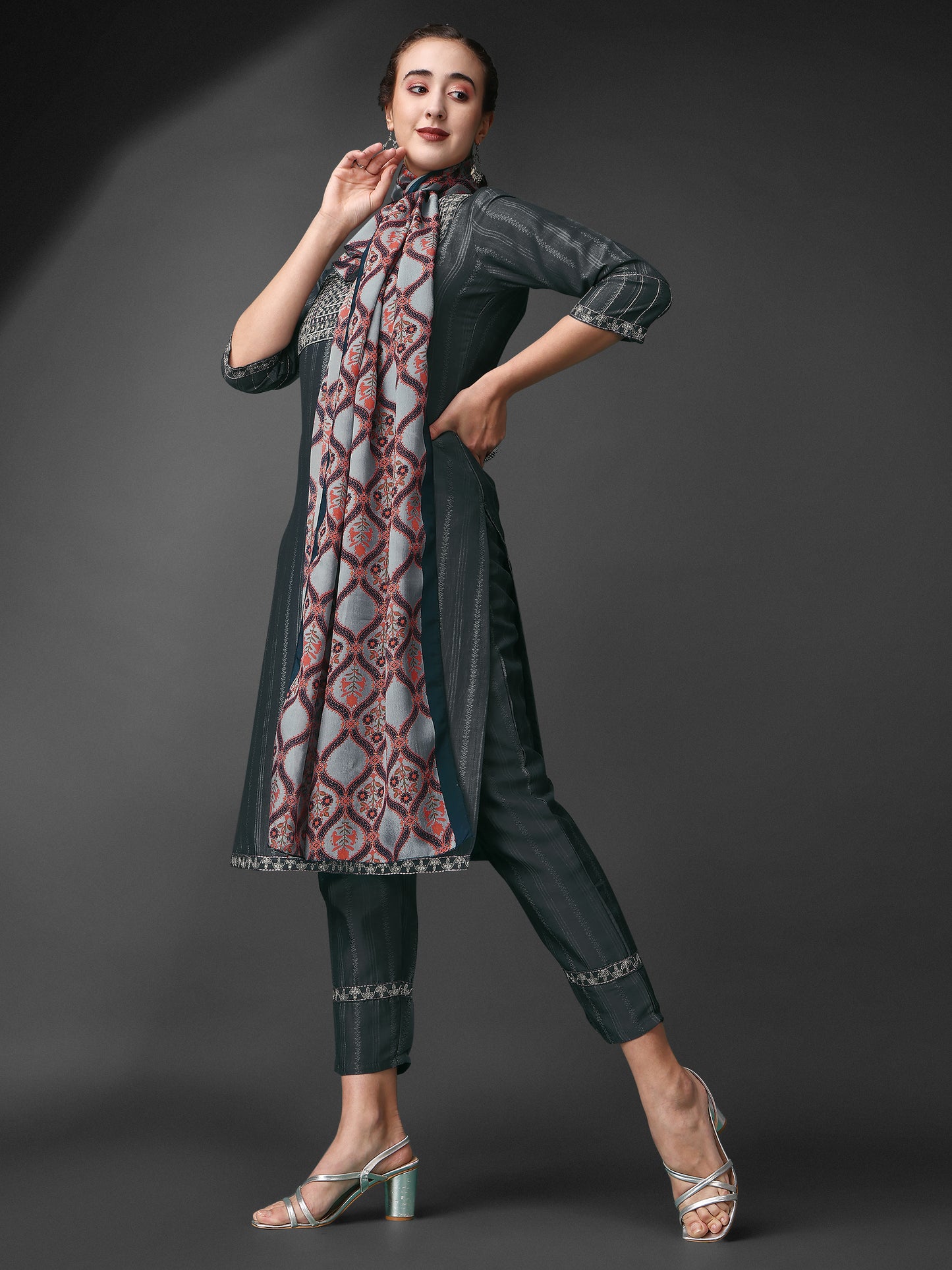 Embroidered Viscose Rayon Designer Suit