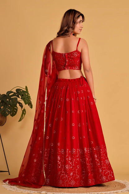 Red Wedding Wear Velvet Lehenga Choli