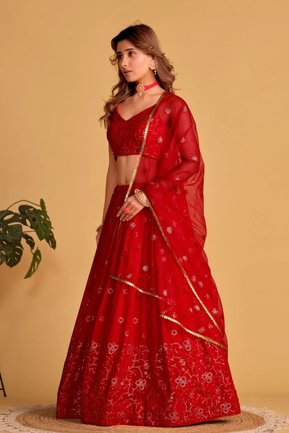 Red Wedding Wear Velvet Lehenga Choli