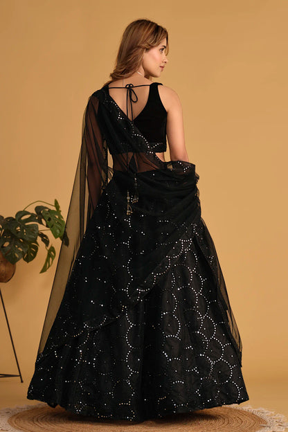 Black Wedding Wear Organza Net Lehenga Choli