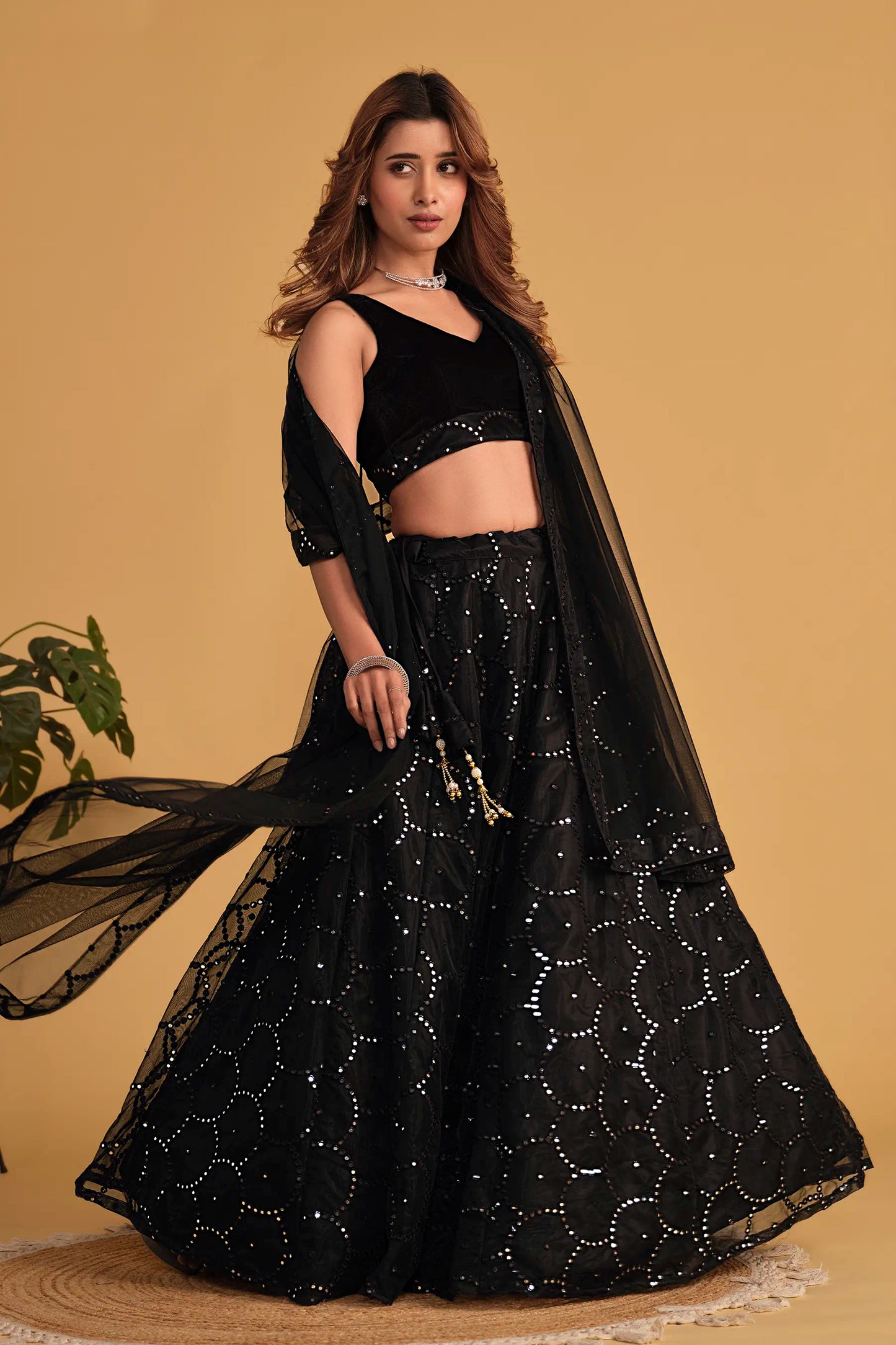 Black Wedding Wear Organza Net Lehenga Choli