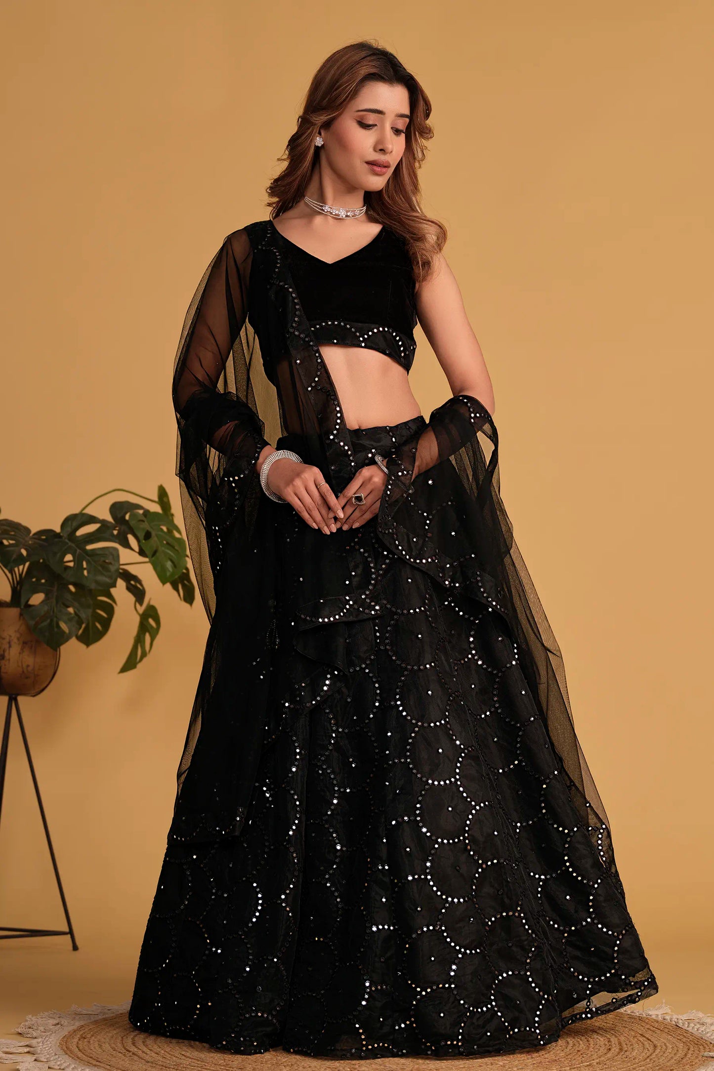 Black Wedding Wear Organza Net Lehenga Choli