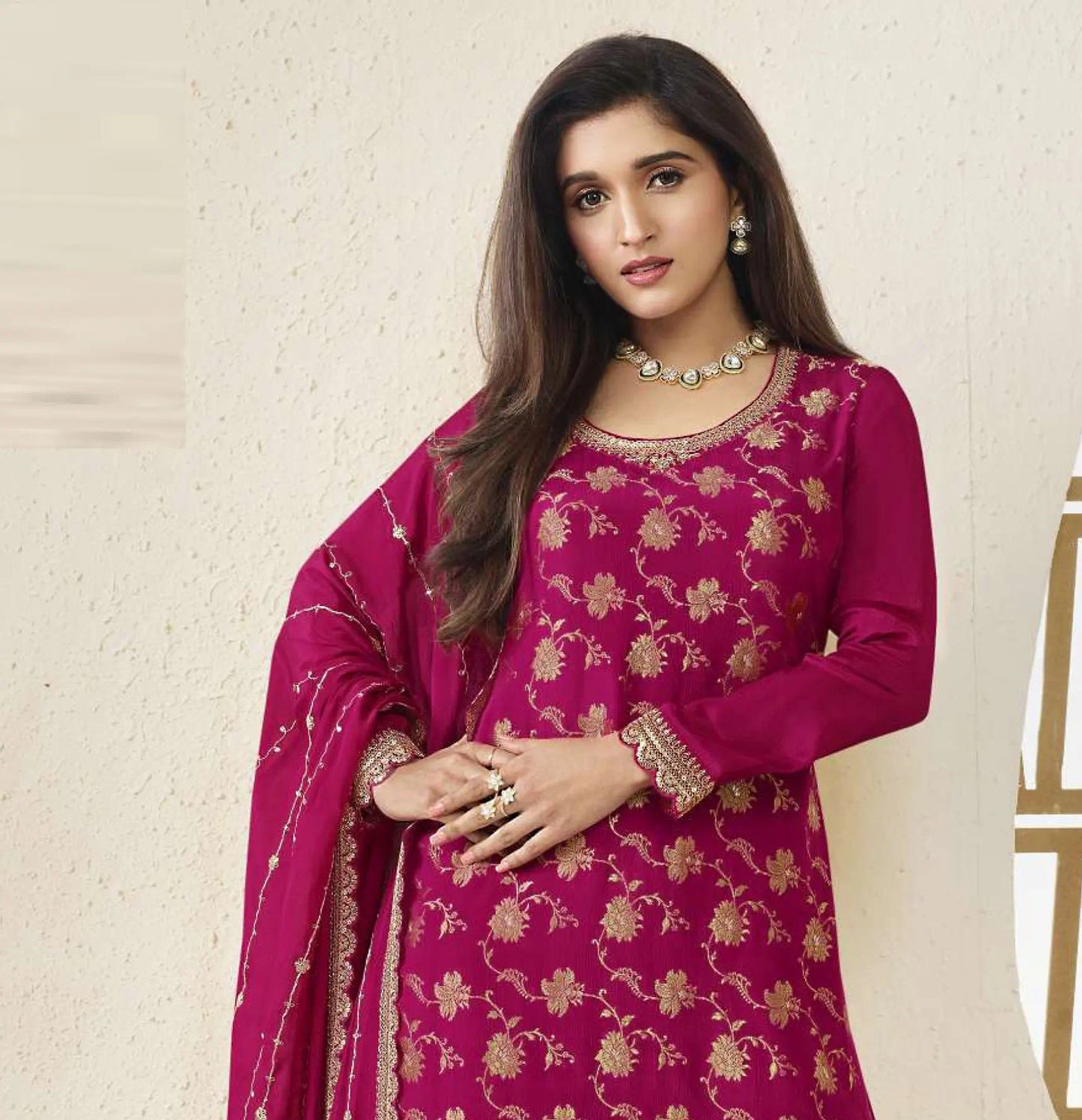 Chinon Designer Embroidered Chinon Jacquard Salwar Suit