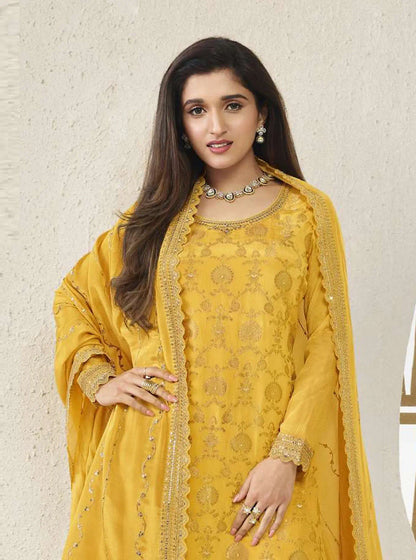 Chinon Designer Embroidered Chinon Jacquard Salwar Suit