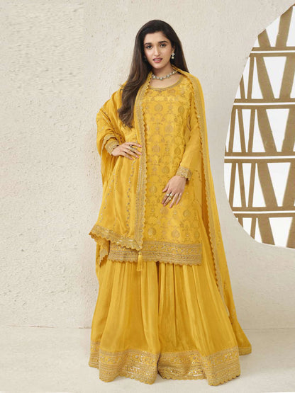 Chinon Designer Embroidered Chinon Jacquard Salwar Suit